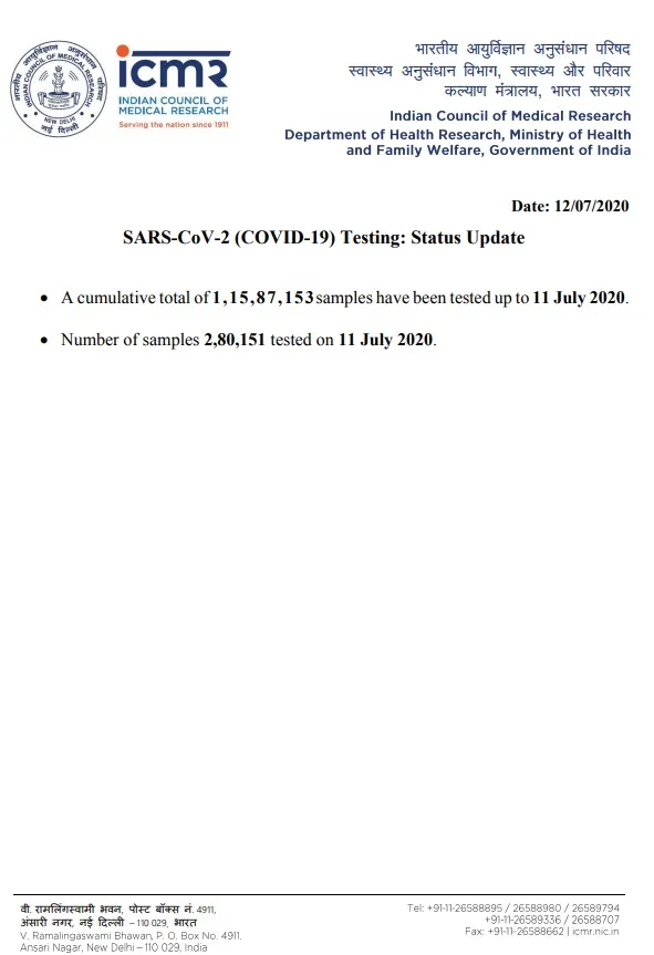 coronavirus number of samples tested icmr 
